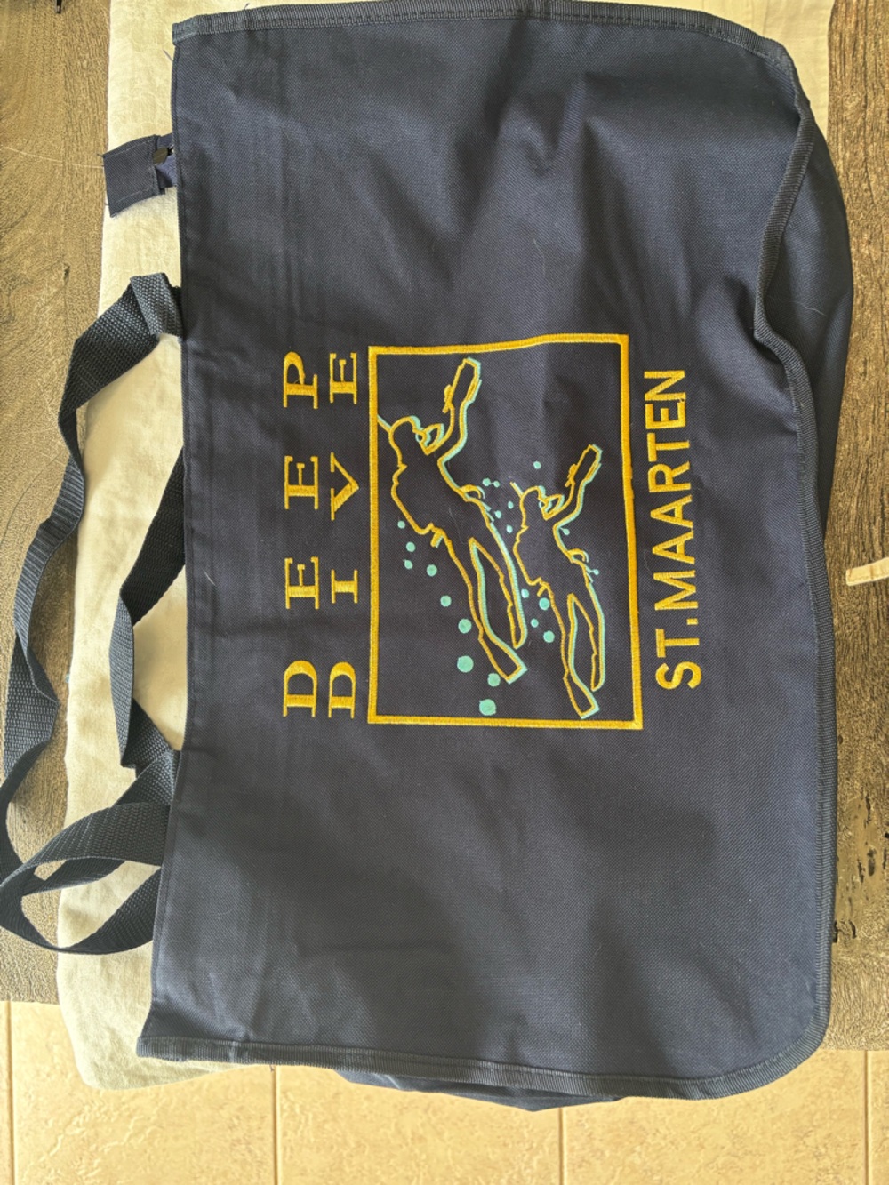 Deep Dive St. Maarten Navy Tote with Yellow & Teal Print